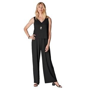 NEW J Jill Wearever Collection Jumpsuit Womens M Black Sleeveless Wide Leg